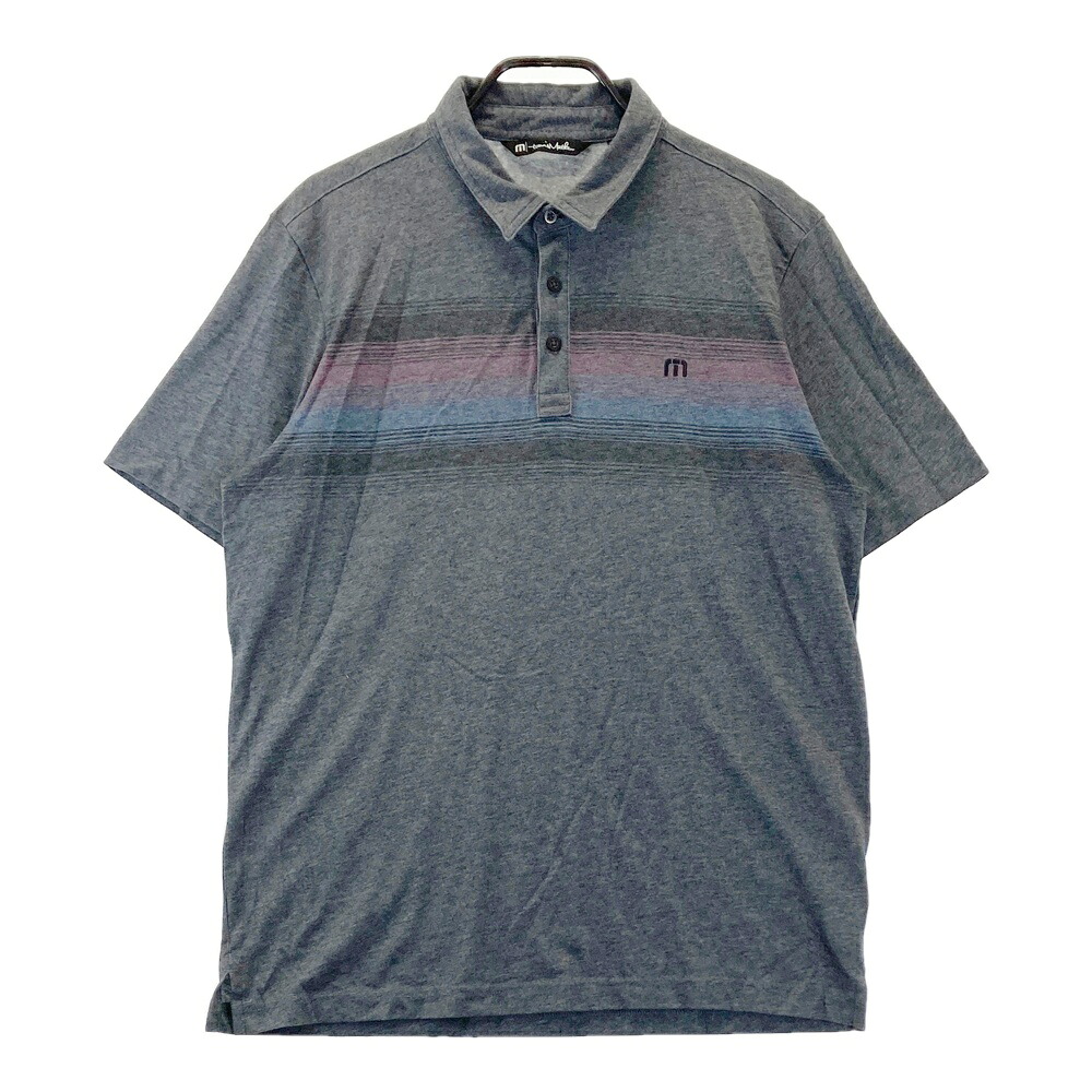 TRAVIS MATHEW トラビスマシュー 半袖ポロシャツ ロゴ刺繍 グレー系 XL 【中古】ゴルフウェア メンズ