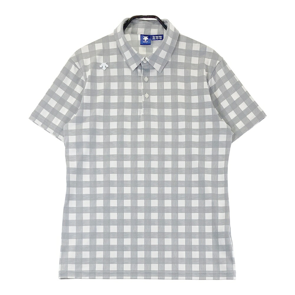 DESCENTE GOLF デサントゴルフ 半袖ポロシャツ チェック柄 グレー系 O 【中古】ゴルフウェア メンズ