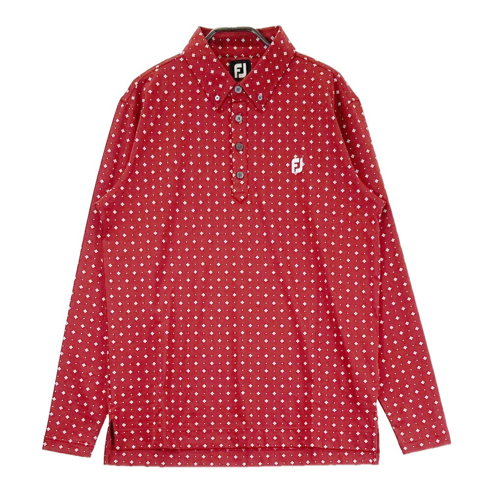 FOOT JOY フットジョイ 長袖ポロシャツ ボタンダウン 総柄 レッド系 L 【中古】ゴルフウェア メンズ