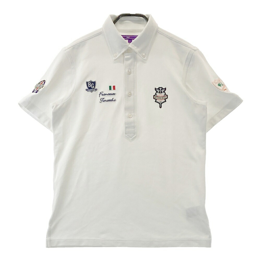 BEAMS GOLF ビームスゴルフ 半袖ポロシャツ ボタンダウン ワッペン ホワイト系 S 【中古】ゴルフウェア メンズ