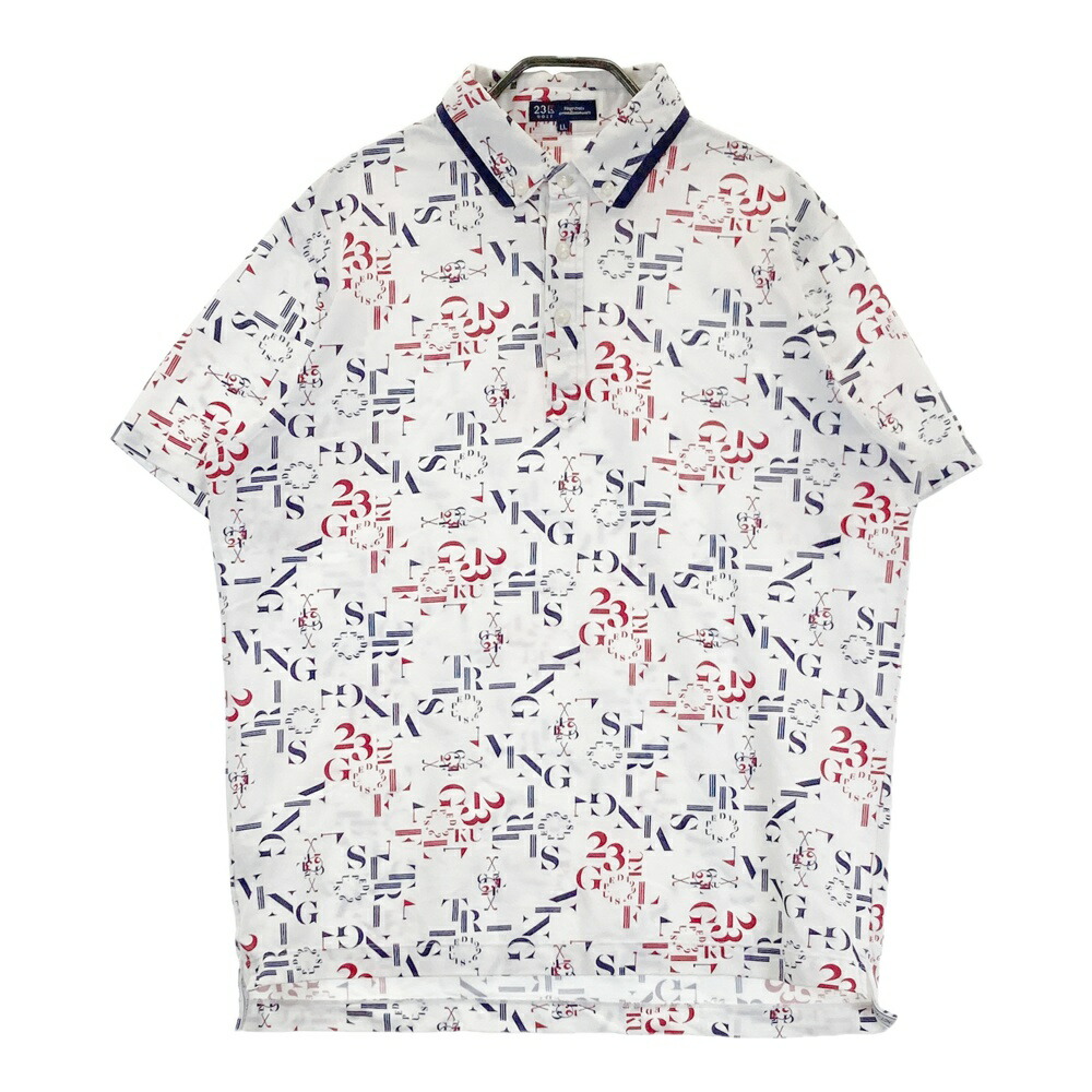 23区GOLF ニジュウサンクゴルフ 半袖ポロシャツ ボタンダウン 総柄 ホワイト系 LL 【中古】ゴルフウェア メンズ