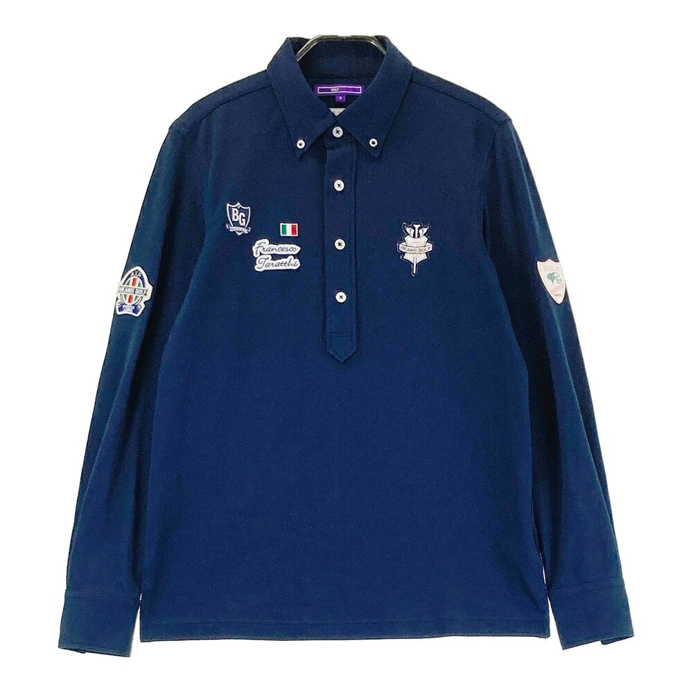 BEAMS GOLF ビームスゴルフ 長袖ポロシャツ ボタンダウン ワッペン ネイビー系 S 【中古】ゴルフウェア メンズ