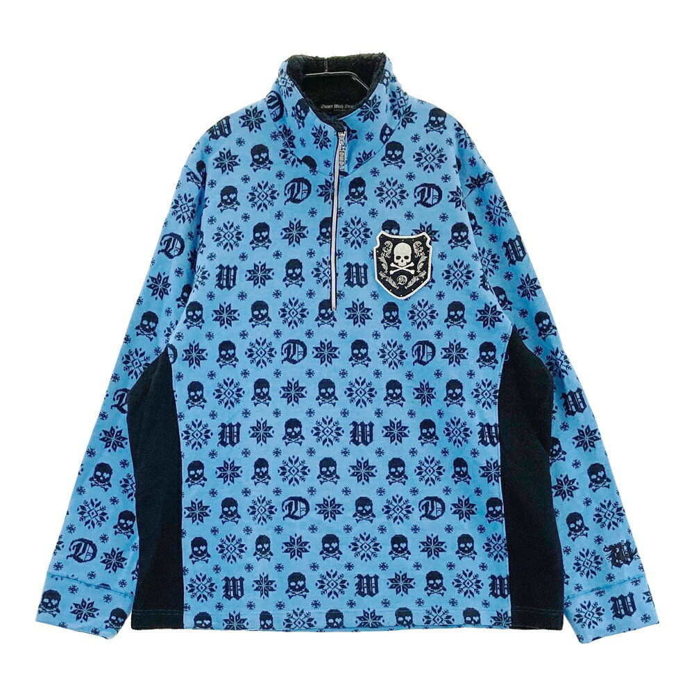 DANCE WITH DRAGON ダンスウィズドラゴン ハーフジップ ニットジャケット スカル 総柄 ブルー系 4 【中古】ゴルフウェア メンズ|中古ゴルフウェア通販STST