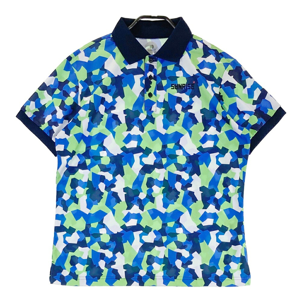 SANRISE サンライズ 半袖ポロシャツ 総柄 ブルー系 M 【中古】ゴルフウェア メンズ