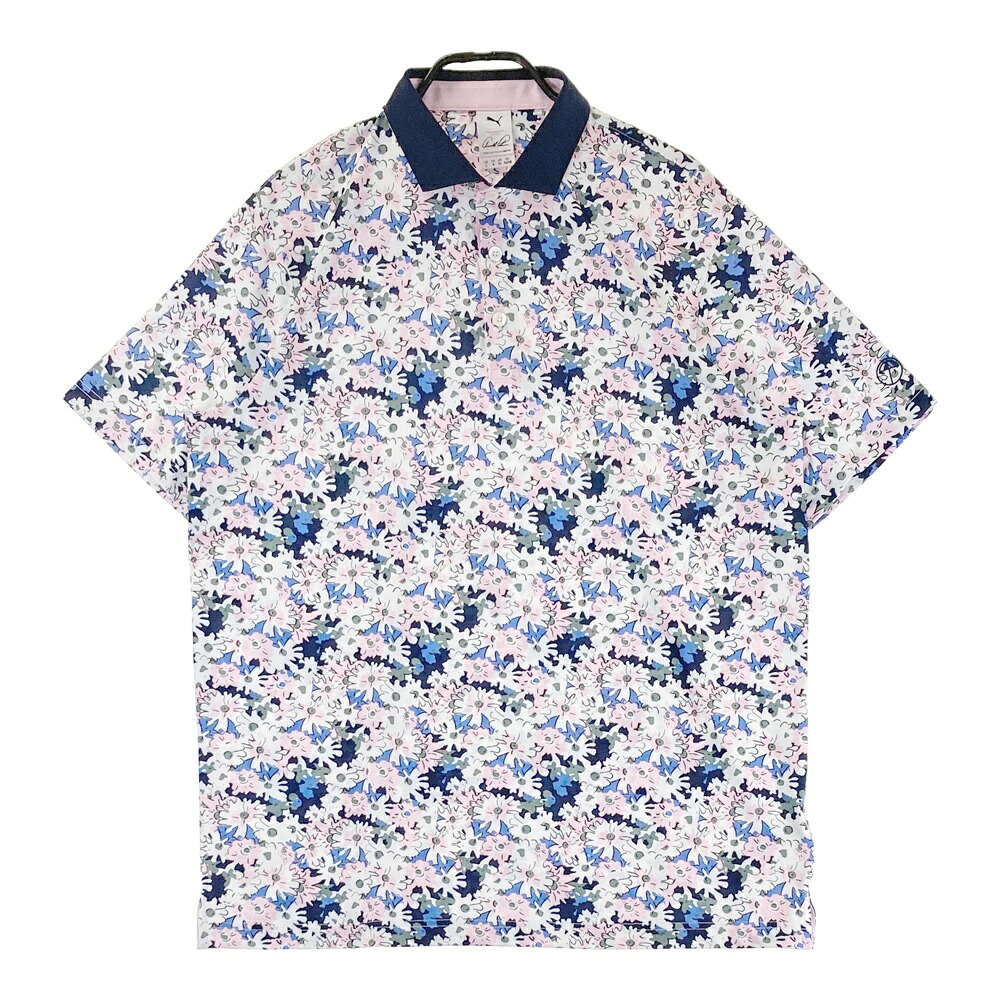 PUMA GOLF プーマゴルフ ×Arnold Palmer 半袖ポロシャツ 花柄 ピンク系 US L 【中古】ゴルフウェア メンズ