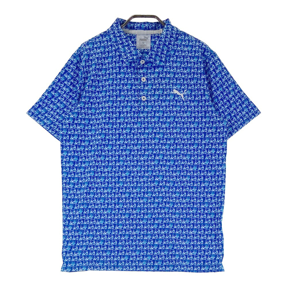 PUMA GOLF プーマゴルフ 半袖ポロシャツ カート柄 ブルー系 M 【中古】ゴルフウェア メンズ