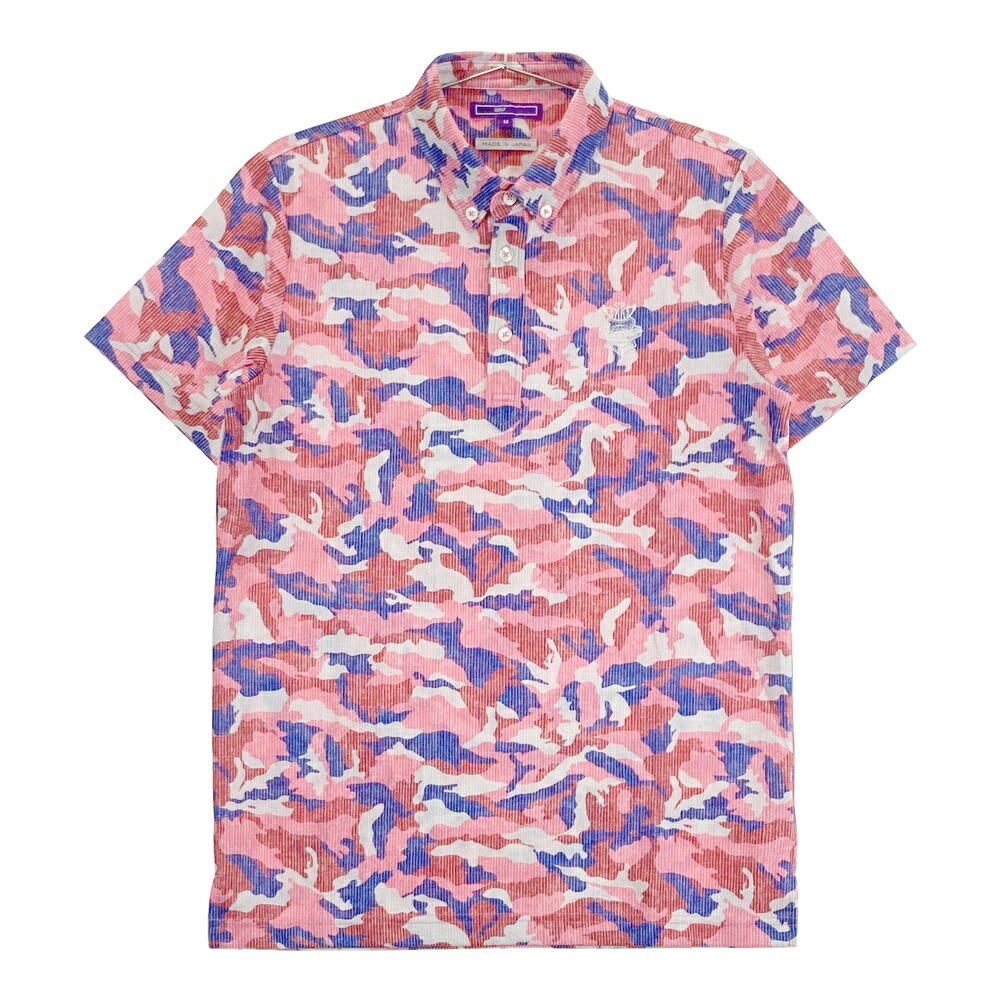 BEAMS GOLF ビームスゴルフ 半袖ポロシャツ ボタンダウン カモフラ柄 ピンク系 M 【中古】ゴルフウェア メンズ