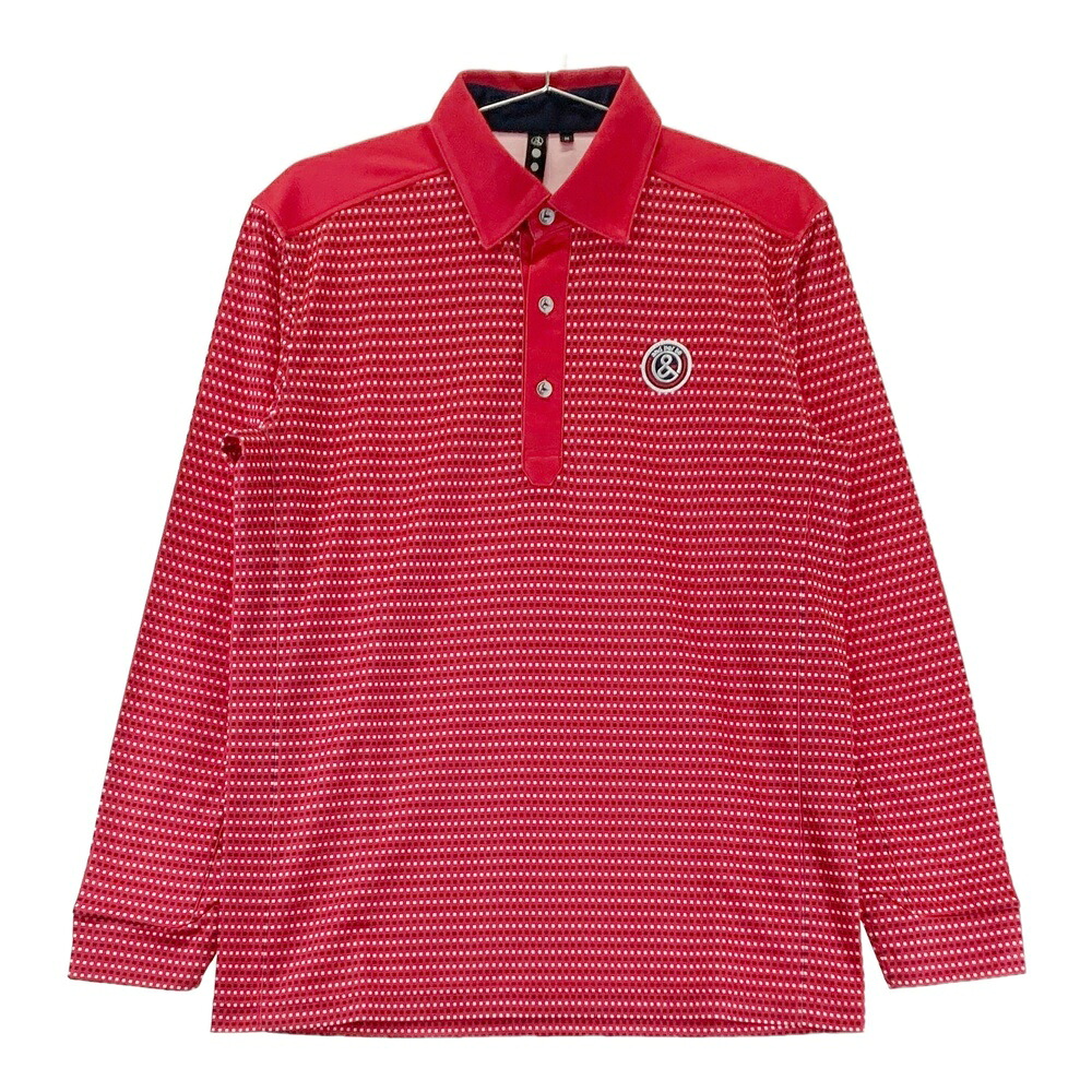 AND PER SE アンパスィ 長袖ポロシャツ 総柄 レッド系 M 【中古】ゴルフウェア メンズ