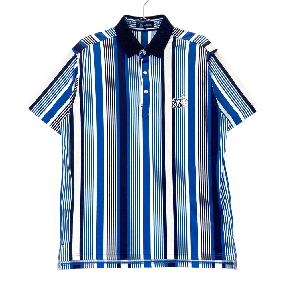 23区GOLF ニジュウサンクゴルフ 半袖ポロシャツ ストライプ柄 ブルー系 L 【中古】ゴルフウェア メンズ