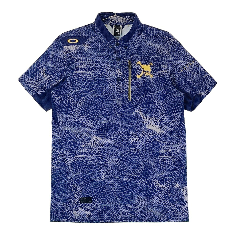 OAKLEY オークリー 434077JP 半袖ポロシャツ スカル刺繍 総柄 ネイビー系 M 【中古】ゴルフウェア メンズ