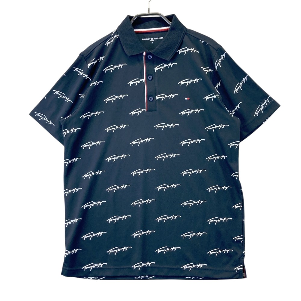 TOMMY HILFIGER GOLF トミー ヒルフィガーゴルフ 半袖ポロシャツ ロゴ 総柄 ネイビー系 M 【中古】ゴルフウェア メンズ