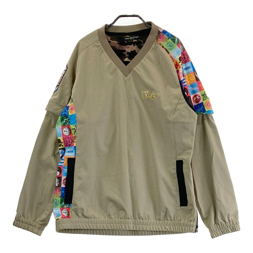 DANCE WITH DRAGON ダンスウィズドラゴン 2WAY ブルゾン 切替 チビドラ 総柄 ベージュ系 4 【中古】ゴルフウェア メンズ｜中古ゴルフウェア通販STST
