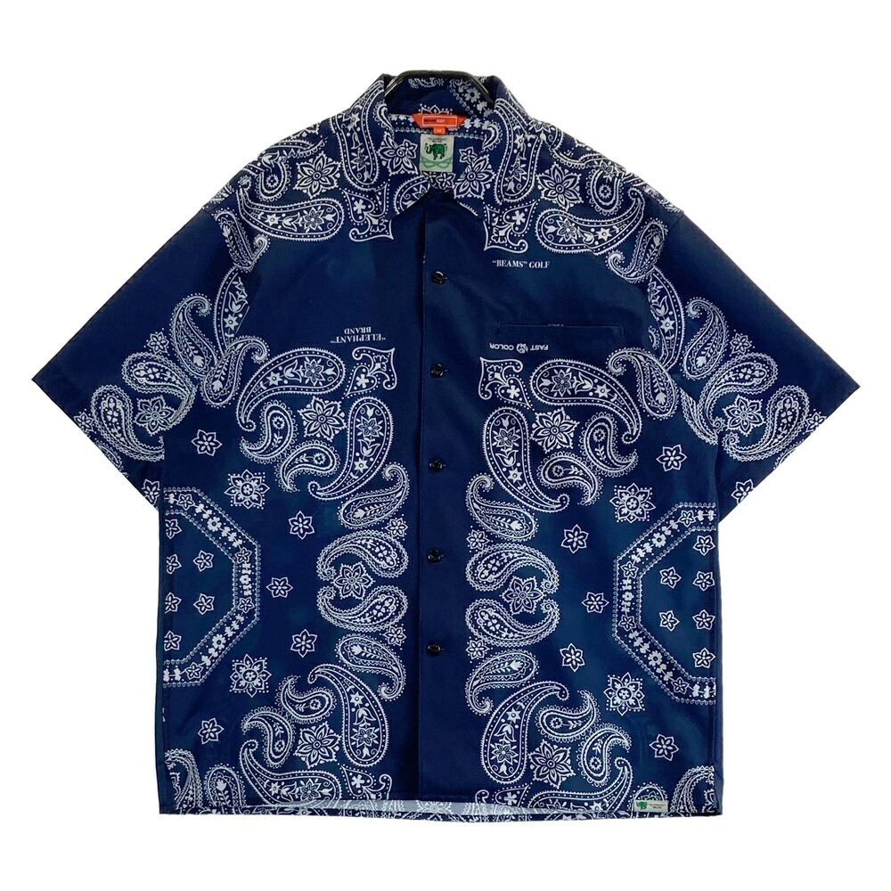 BEAMS GOLF ビームスゴルフ ×ELEPHANT BRAND 半袖 オープンカラーシャツ バンダナ 米国海軍系 M 【中古】ゴルフお召しもの メンズ ゴルフ-ウェア