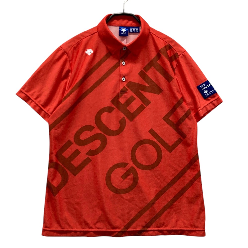 DESCENTE GOLF デサントゴルフ 半袖ポロシャツ ロゴプリント オレンジ系 L 【中古】ゴルフウェア メンズ