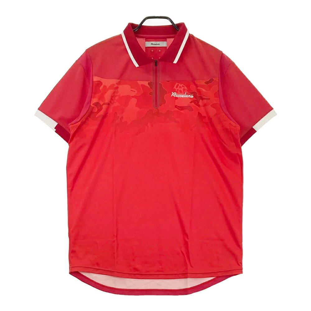 RUSSELUNO ラッセルノ ハーフジップ 半袖ポロシャツ ルチャ カモフラ 総柄 レッド系 7 【中古】ゴルフウェア メンズ