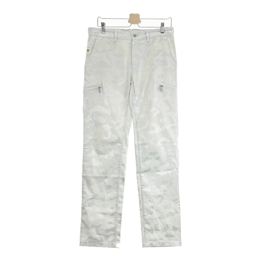 MARK&LONA マークアンドロナ ストレッチパンツ カモフラ 迷彩 スカル 総柄 ホワイト系 L 【中古】ゴルフウェア メンズ