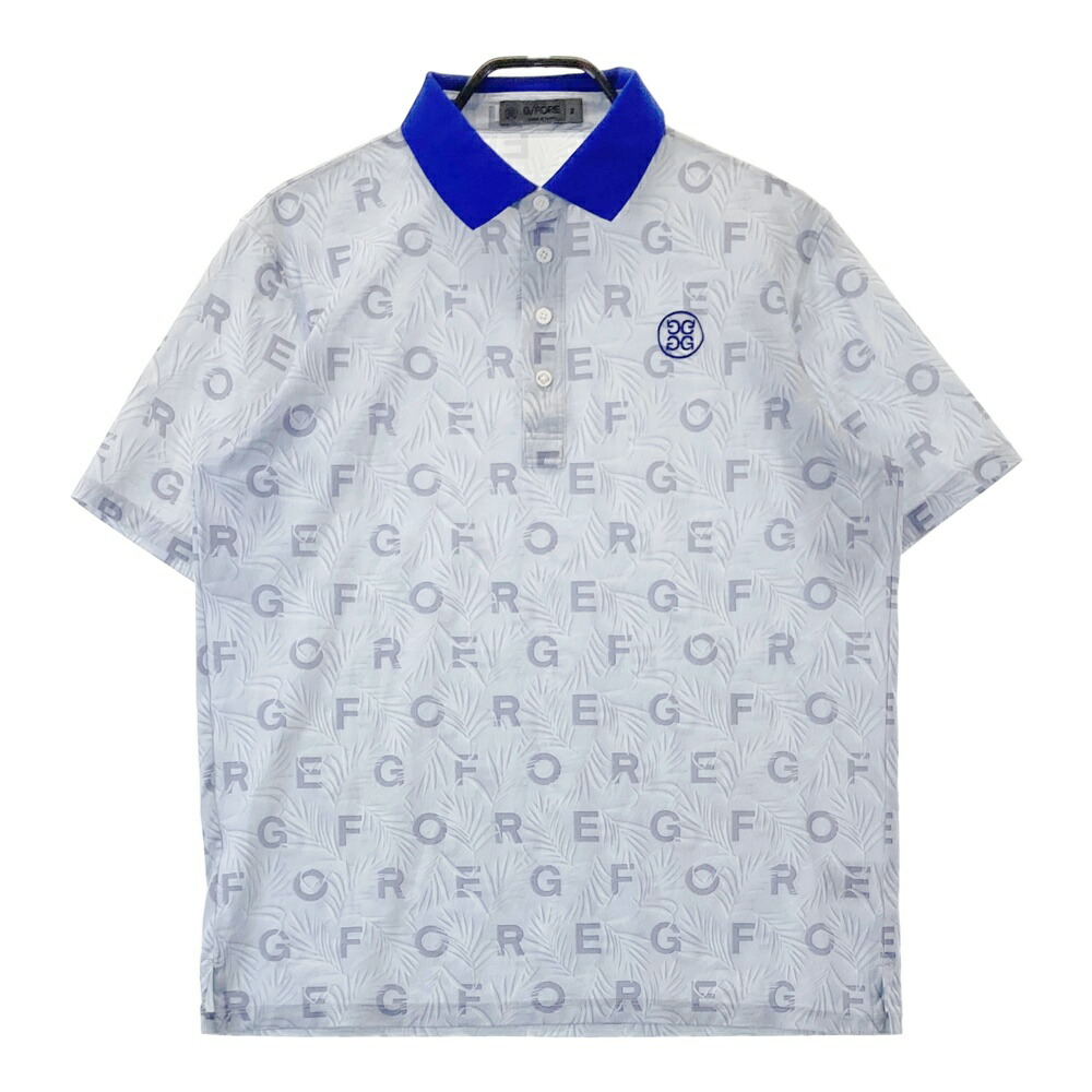 G/FORE ジーフォア ロゴ刺繍入り 半袖ポロシャツ 総柄 グレー系 2 【中古】ゴルフウェア メンズ