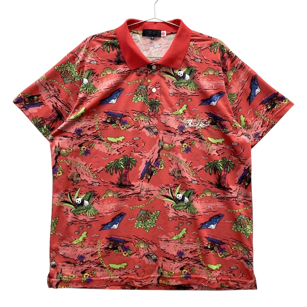DANCE WITH DRAGON ダンスウィズドラゴン  半袖スポーツシャツ 総柄 赤いこと系 4 【中古】ゴルフお召しもの メンズ ウェア-スポーツ・アウトドア-ゴルフ