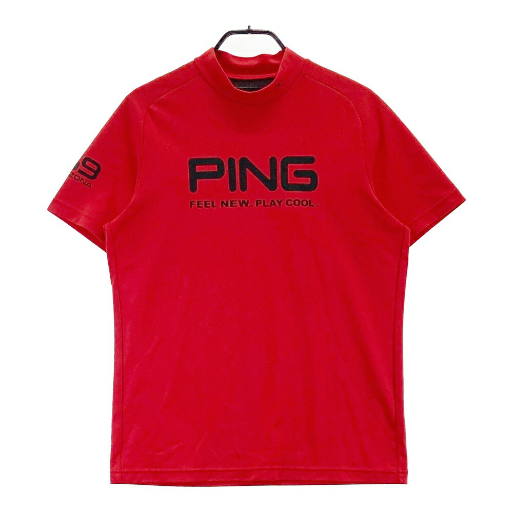 PING ピン モックネック半袖Tシャツ レッド系 L 【中古】ゴルフウェア メンズ