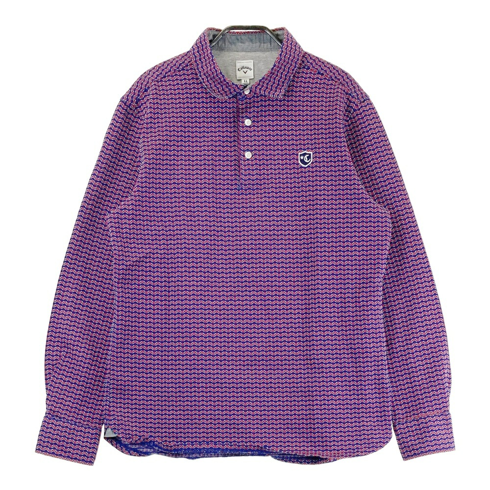 CALLAWAY SELECT キャロウェイ セレクト 長袖ポロシャツ 総柄 ブルー系 LL 【中古】ゴルフウェア メンズ