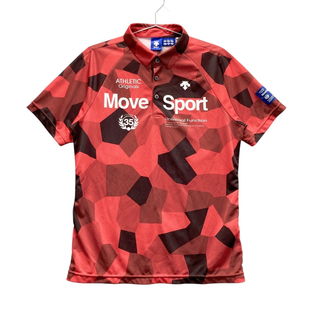 DESCENTE GOLF デサントゴルフ 半袖ポロシャツ 総柄 レッド系 L 【中古】ゴルフウェア メンズ