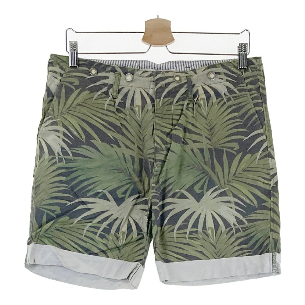 MARK&LONA マークアンドロナ ; ストレッチハーフパンツ ヤシの葉柄 グリーン系 M 【中古】ゴルフウェア メンズ