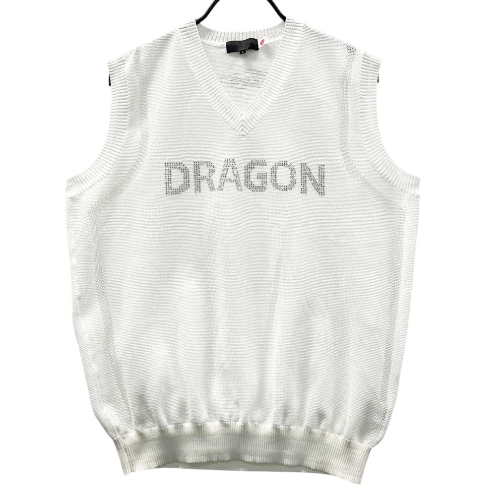 DANCE WITH DRAGON ダンスウィズドラゴン Vネック ニットベスト ラインストーン ホワイト系 4 【中古】ゴルフウェア メンズ