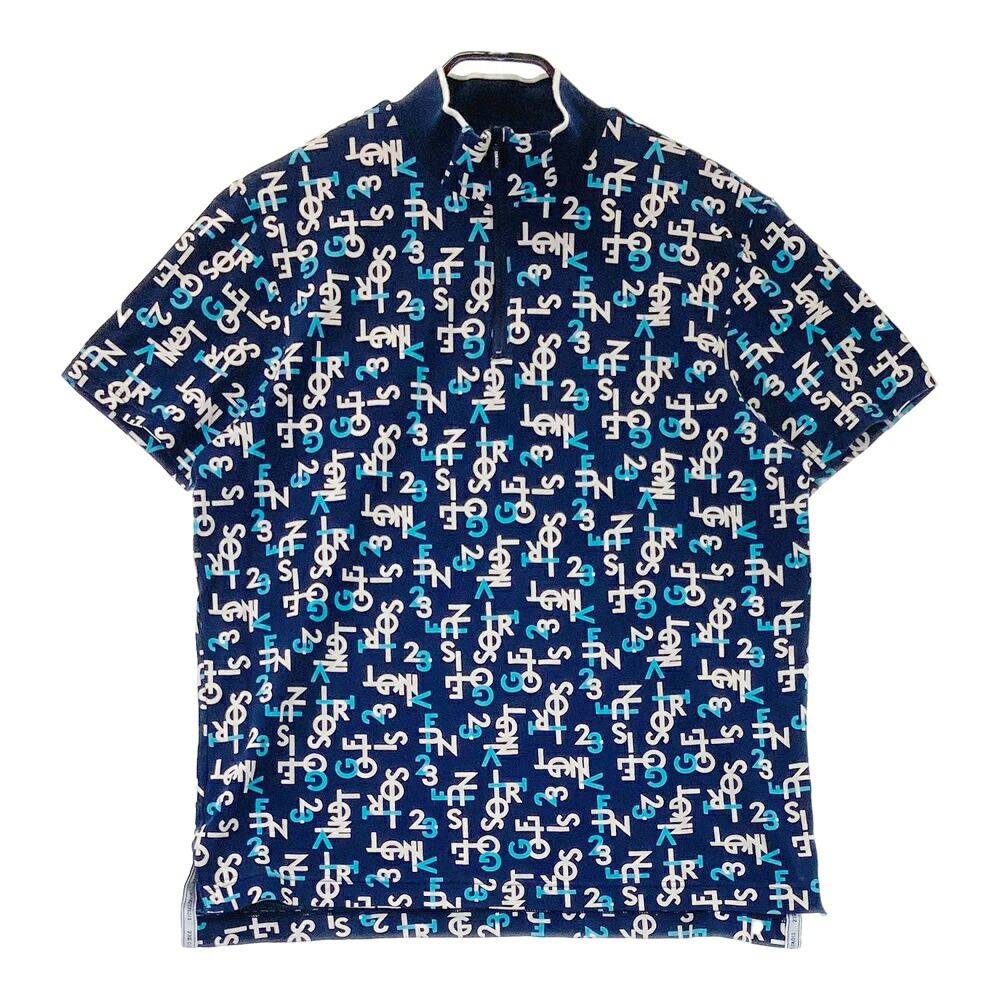 23区GOLF ニジュウサンクゴルフ ハーフジップ 半袖Tシャツ ロゴ柄 ネイビー系 LL 【中古】ゴルフウェア メンズ