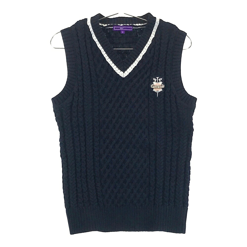 BEAMS GOLF ビームスゴルフ Vネック ニットベスト ワッペン ネイビー系 S 【中古】ゴルフウェア メンズ