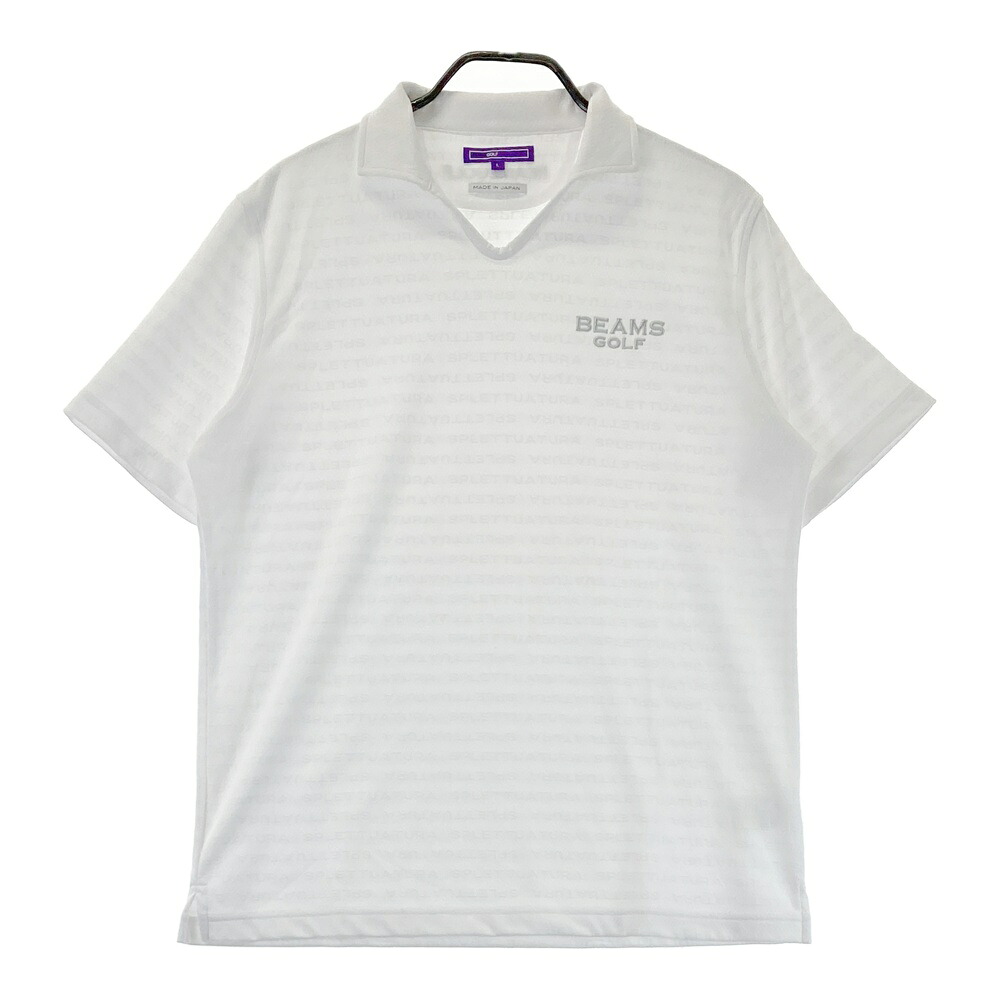 サイズ：L BEAMS GOLF ビームスゴルフ 2023年モデル 襟付き 半袖Tシャツ 総柄 ホワイト系 [240101546890] ゴルフウェア メンズ ストスト BEAMS GOLF ビームスゴルフ 2023年モデル 襟付き 半袖Tシャツ 総柄
