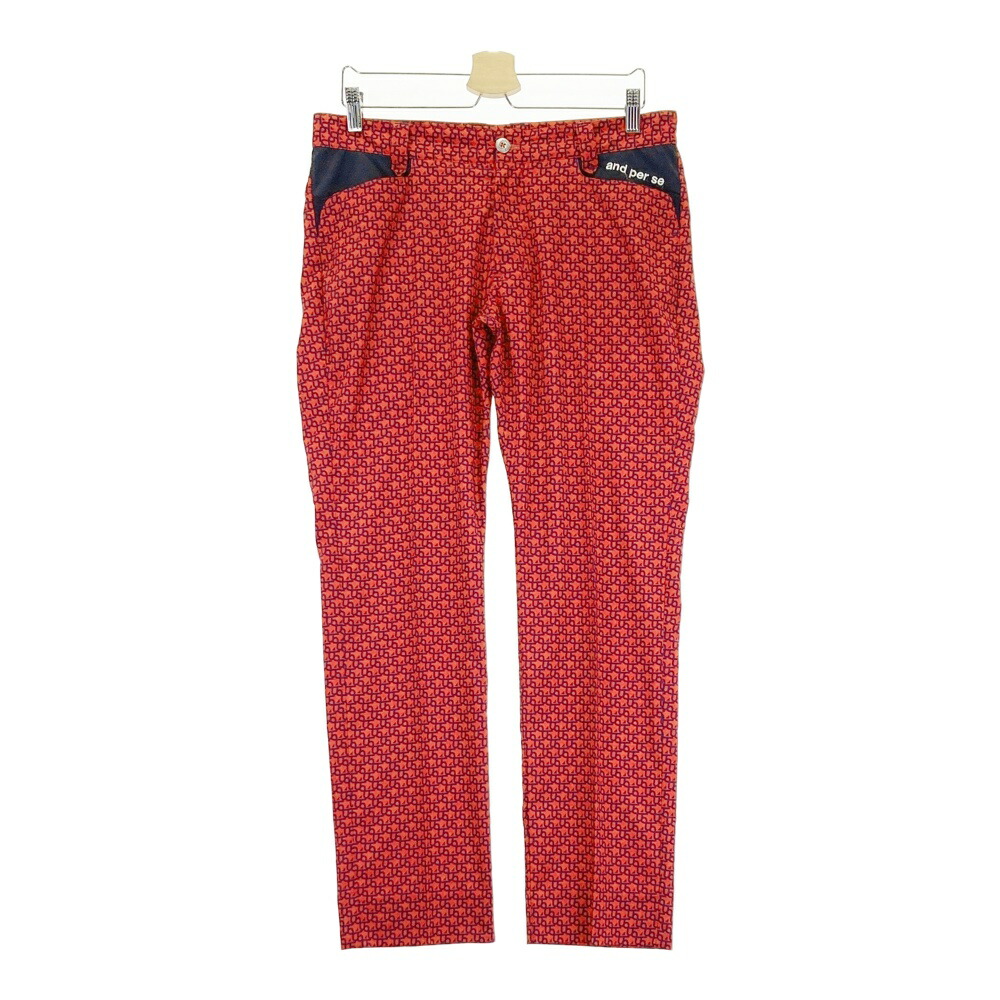 AND PER SE アンパスィ ロングパンツ ロゴ総柄 レッド系 85 【中古】ゴルフウェア メンズ