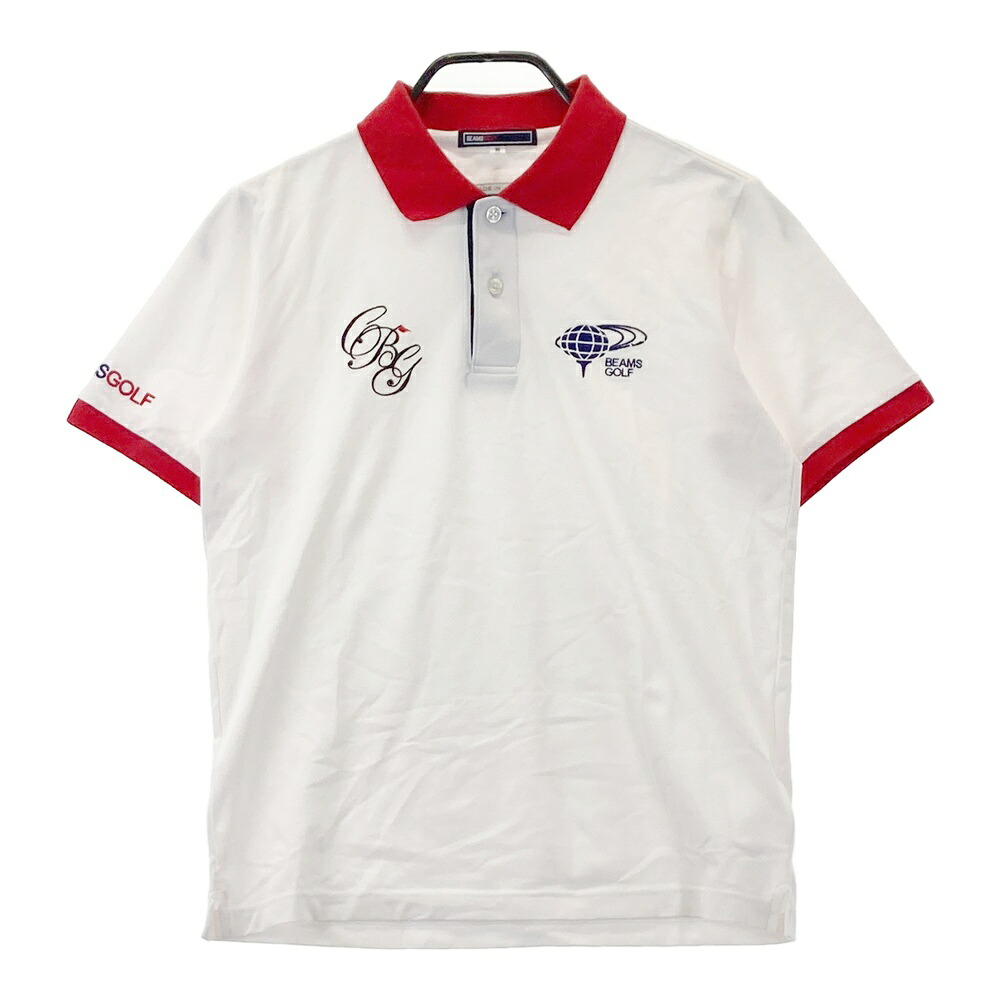 BEAMS GOLF ビームスゴルフ ロゴ刺繍入り 半袖ポロシャツ ホワイト系 S 【中古】ゴルフウェア メンズ 6,864円