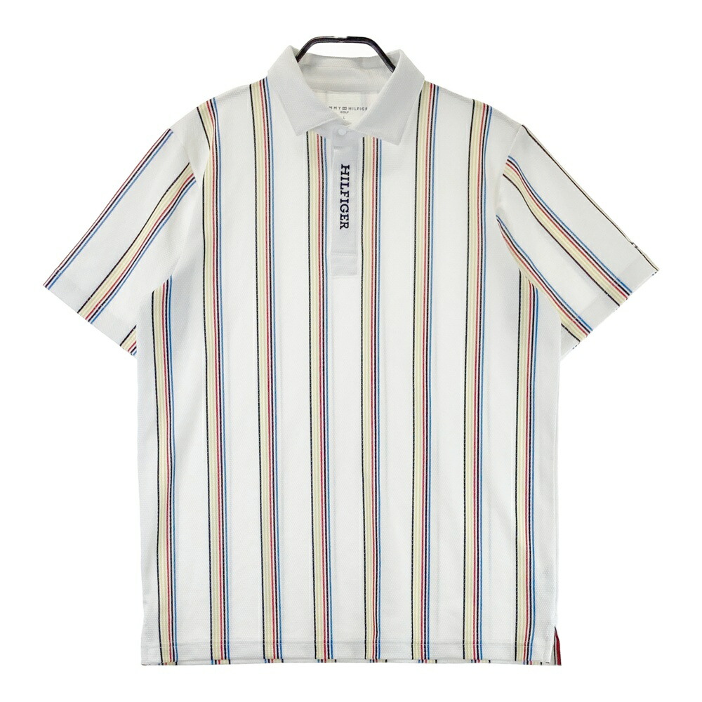 TOMMY HILFIGER GOLF トミー ヒルフィガーゴルフ 半袖ポロシャツ ストライプ柄 ホワイト系 L 【中古】ゴルフウェア メンズ