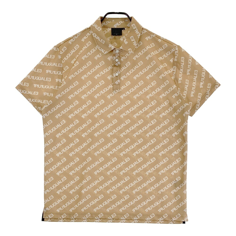 1PIU1UGUALE3 GOLF 半袖ポロシャツ ロゴ総柄 ベージュ系 6 【中古】ゴルフウェア メンズ