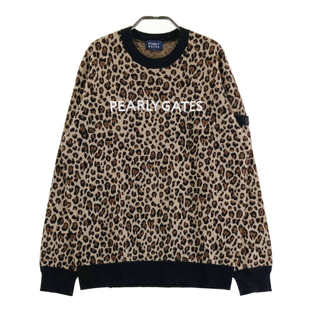 PEARLY GATES パーリーゲイツ 2022年 カシミヤ混 ニットセーター ヒョウ柄 レオパード ブラウン系 4 【中古】ゴルフウェア メンズ
