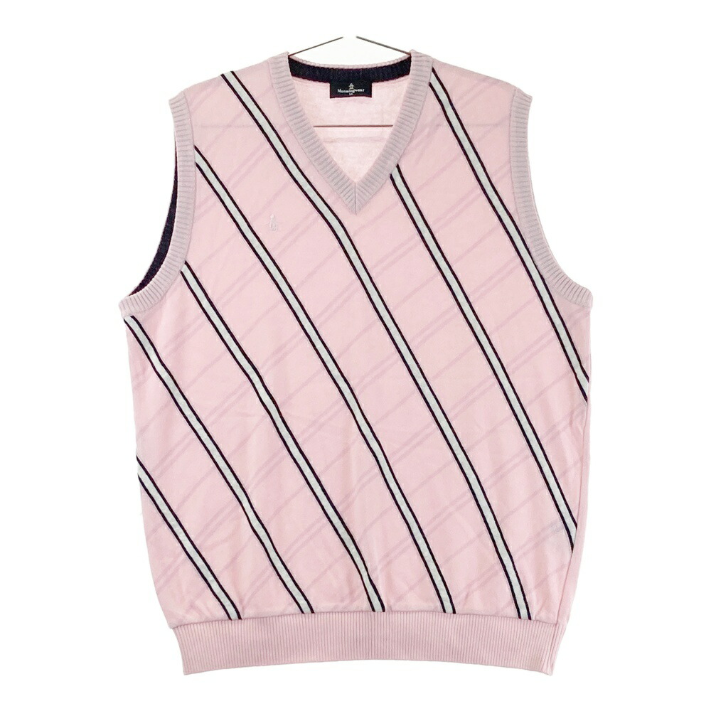 MUNSING WEAR マンシングウェア ニットベスト ストライプ柄 ピンク系 LL 【中古】ゴルフウェア メンズ