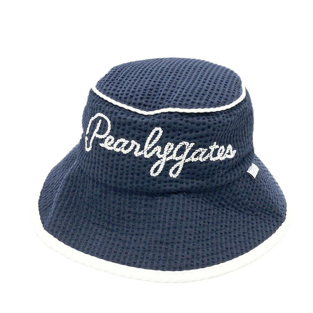PEARLY GATES パーリーゲイツ 2023年モデル シアサッカー ロゴ入りハット ネイビー系 FR 【中古】ゴルフウェア