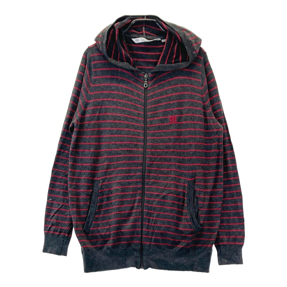 TRAVIS MATHEW トラビスマシュー フード付 ニット ジップジャケット ボーダー柄 グレー系 M 【中古】ゴルフウェア メンズ｜中古ゴルフウェア通販STST
