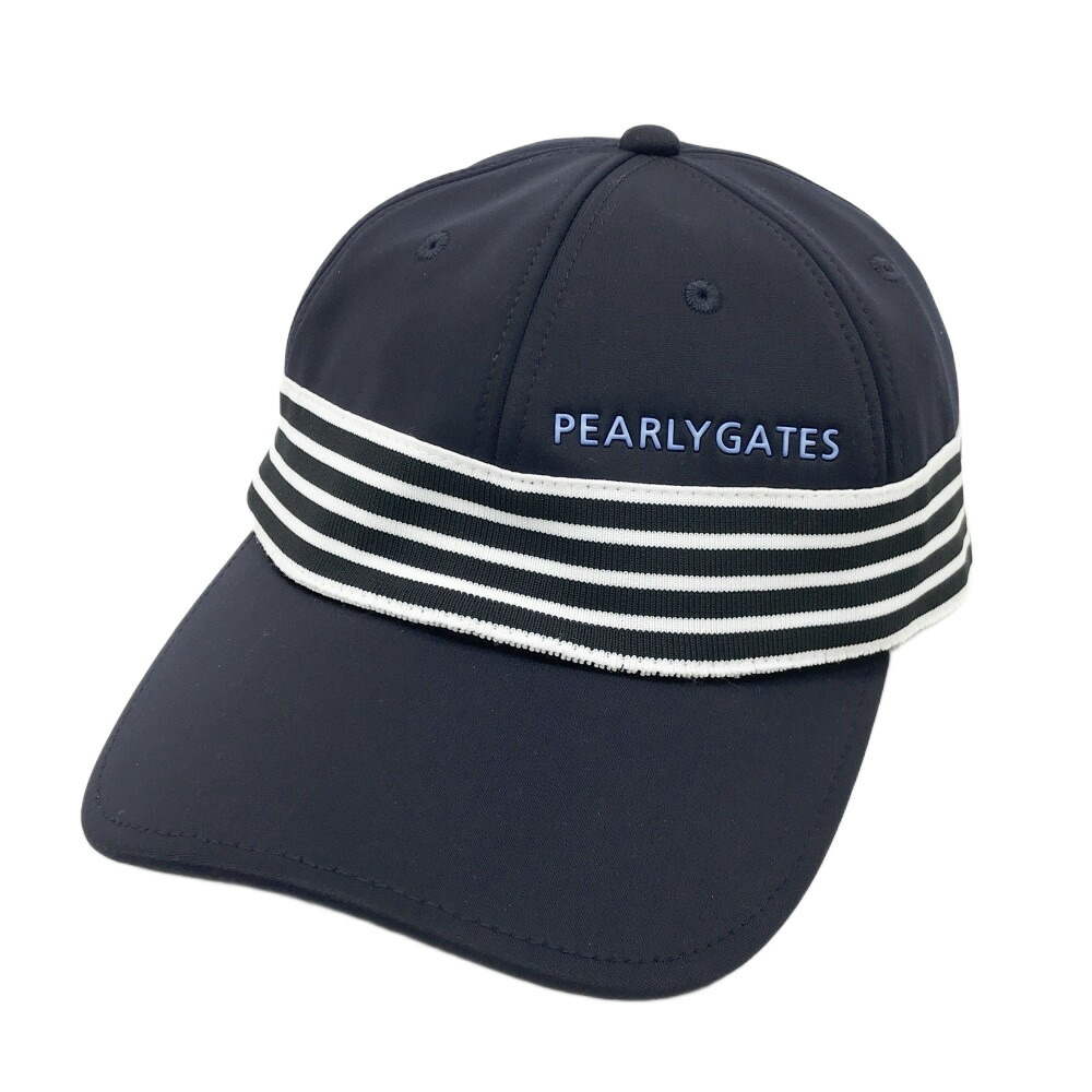 PEARLY GATES パーリーゲイツ 2023年モデル ストレッチ キャップ ボーダー柄 ネイビー系 FR 【中古】ゴルフウェア