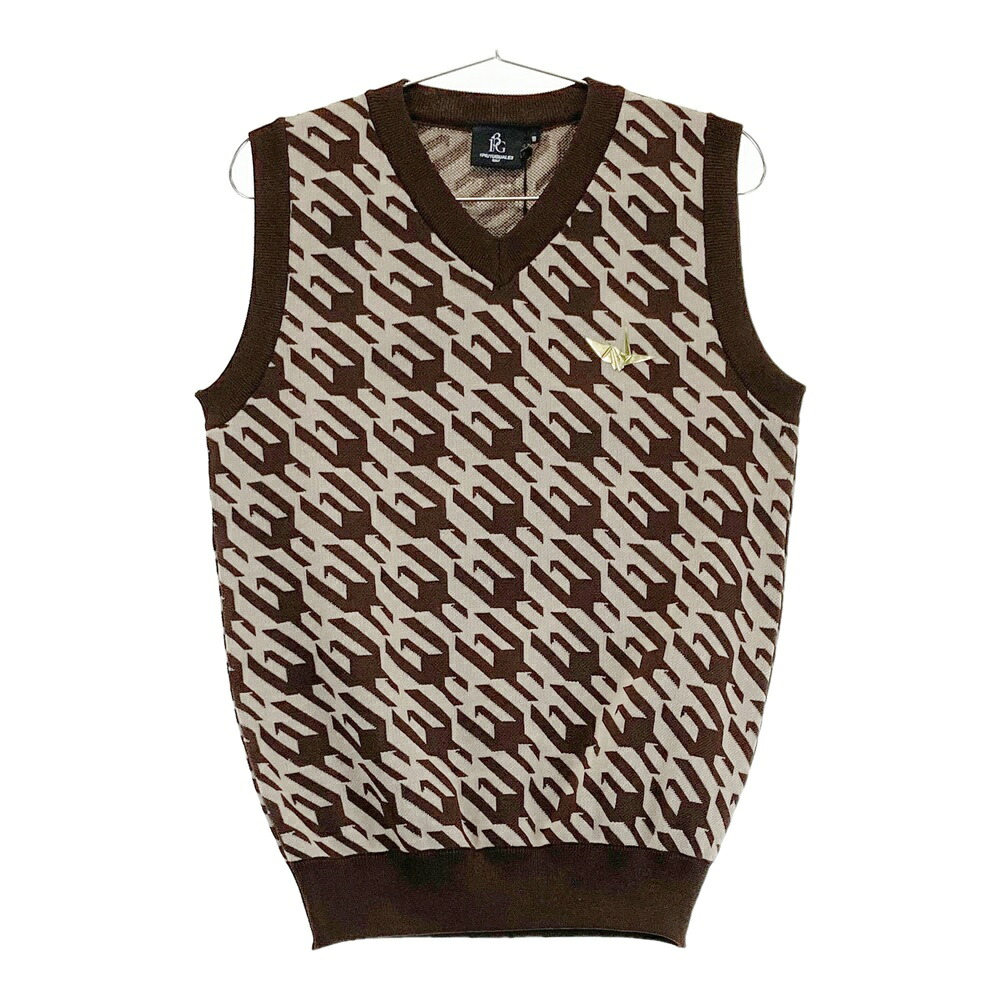 1PIU1UGUALE3 GOLF GRK029 ニットベスト 千鳥 ベージュ系 3 【中古】ゴルフウェア メンズ
