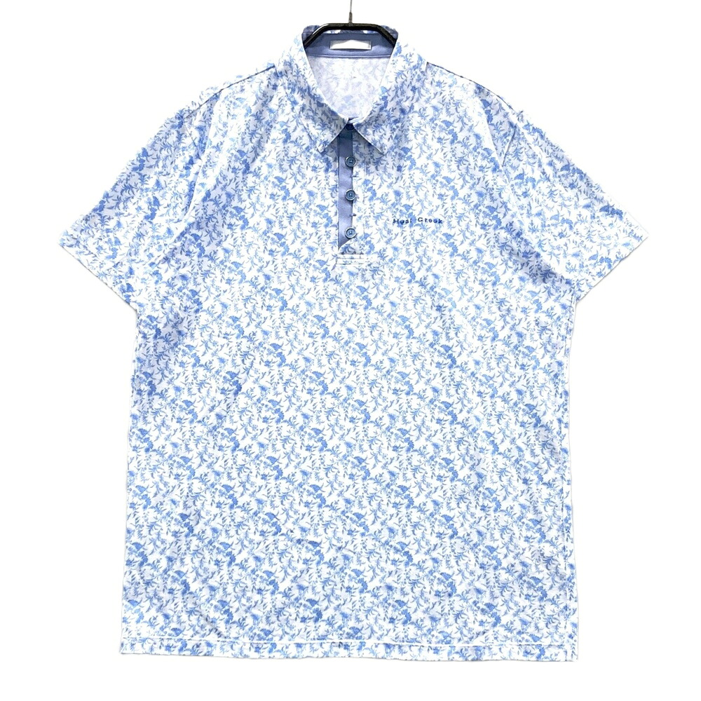 HEAL CREEK ヒールクリーク 001-27643 半袖ポロシャツ 花 総柄 ブルー系 50 【中古】ゴルフウェア メンズ