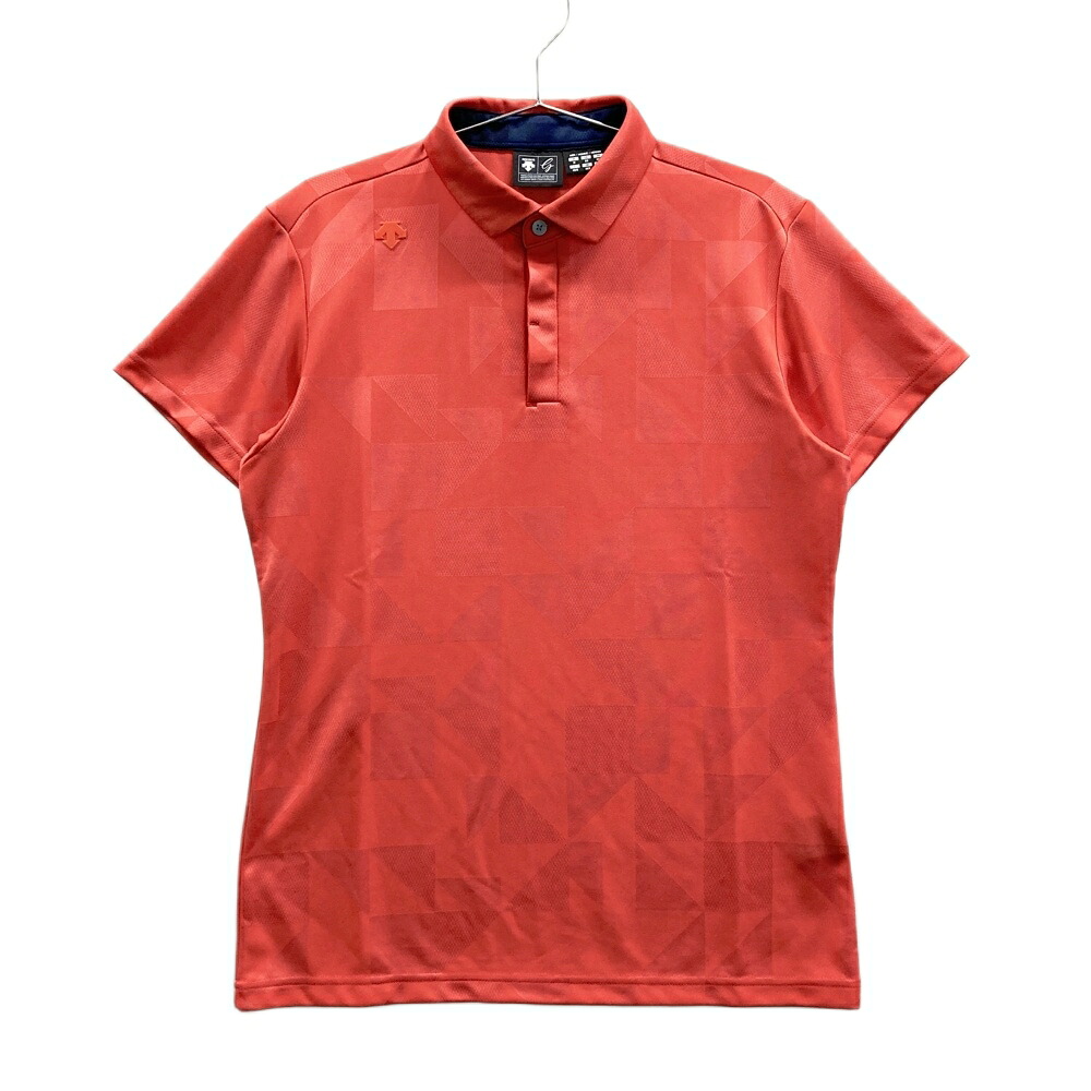 DESCENTE GOLF デサントゴルフ 半袖ポロシャツ 総柄 レッド系 M 【中古】ゴルフウェア メンズ