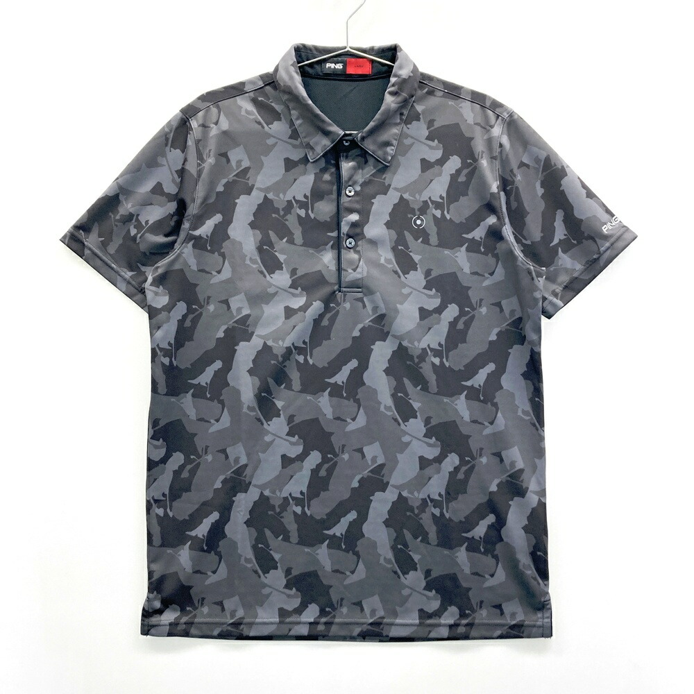 PING ピン 半袖ポロシャツ カモフラ総柄 グレー系 LARGE 【中古】ゴルフウェア メンズ