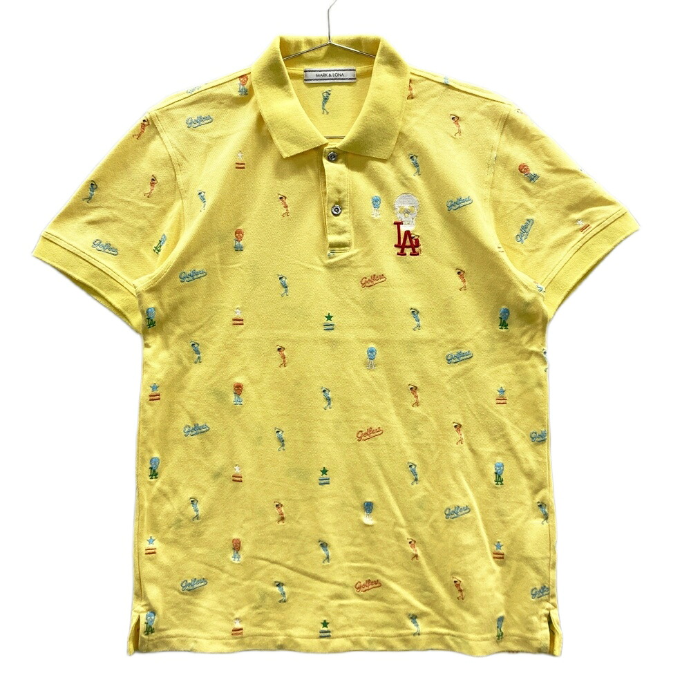 MARK\u0026LONA マークアンドロナ  半袖スポーツシャツ スカル刺しゅう 総柄 黄み系 M 【中古】ゴルフお召しもの メンズ ウェア-ゴルフ-メンズウェア