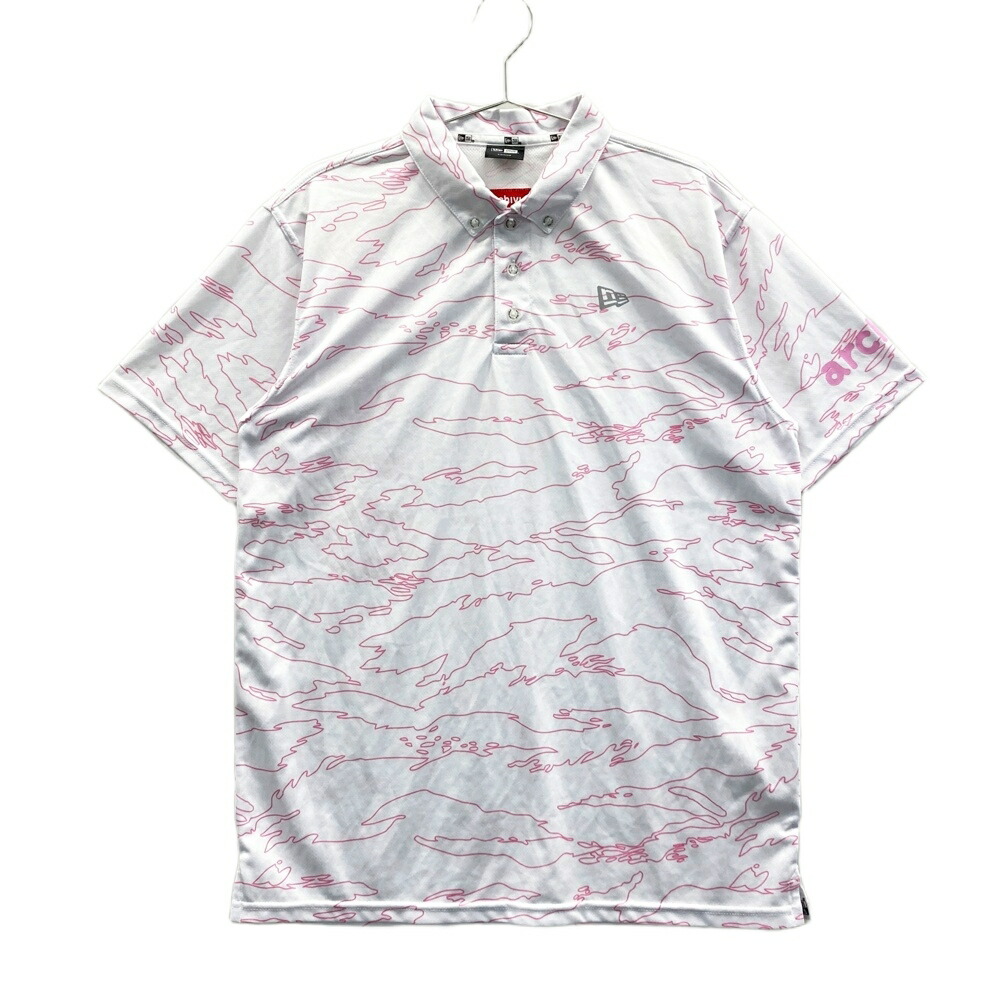 ARCHIVIO アルチビオ ×NEW ERA 半袖ポロシャツ ボタンダウン 総柄 ホワイト系 40 【中古】ゴルフウェア メンズ