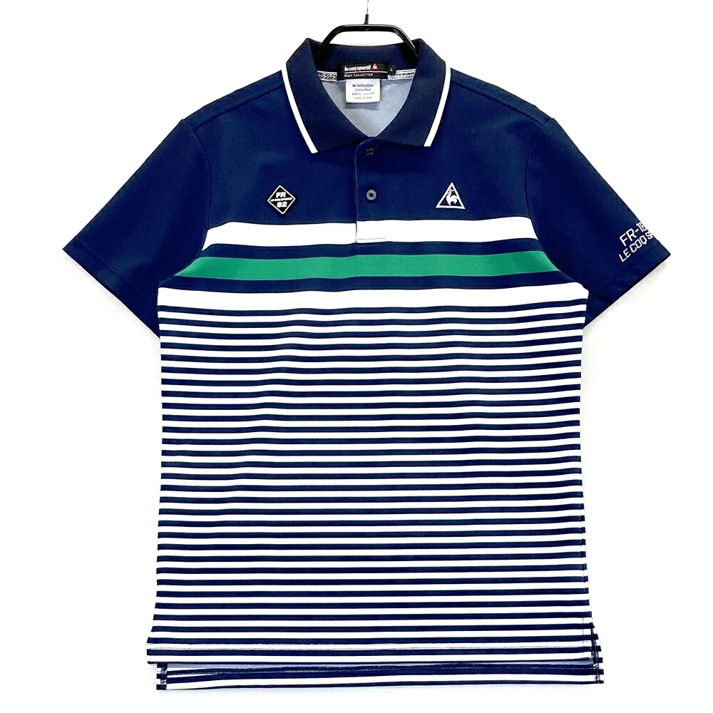 LE COQ GOLF ルコックゴルフ 半袖ポロシャツ ボーダー柄 ネイビー系 L 【中古】ゴルフウェア メンズ