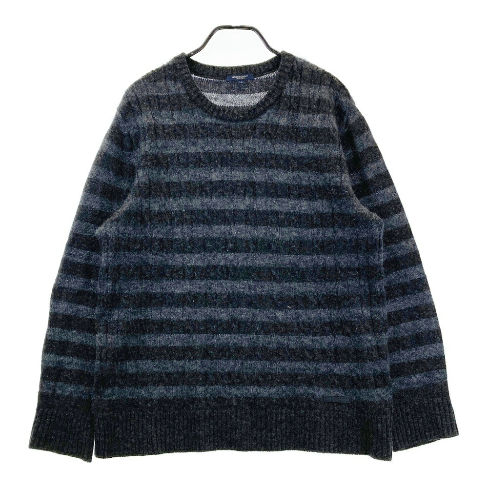 A13762 未使用品 バーバリー モヘアパネルボーダーニット グレー L A13762 未使用品 バーバリー モヘアパネルボーダーニット グレー L