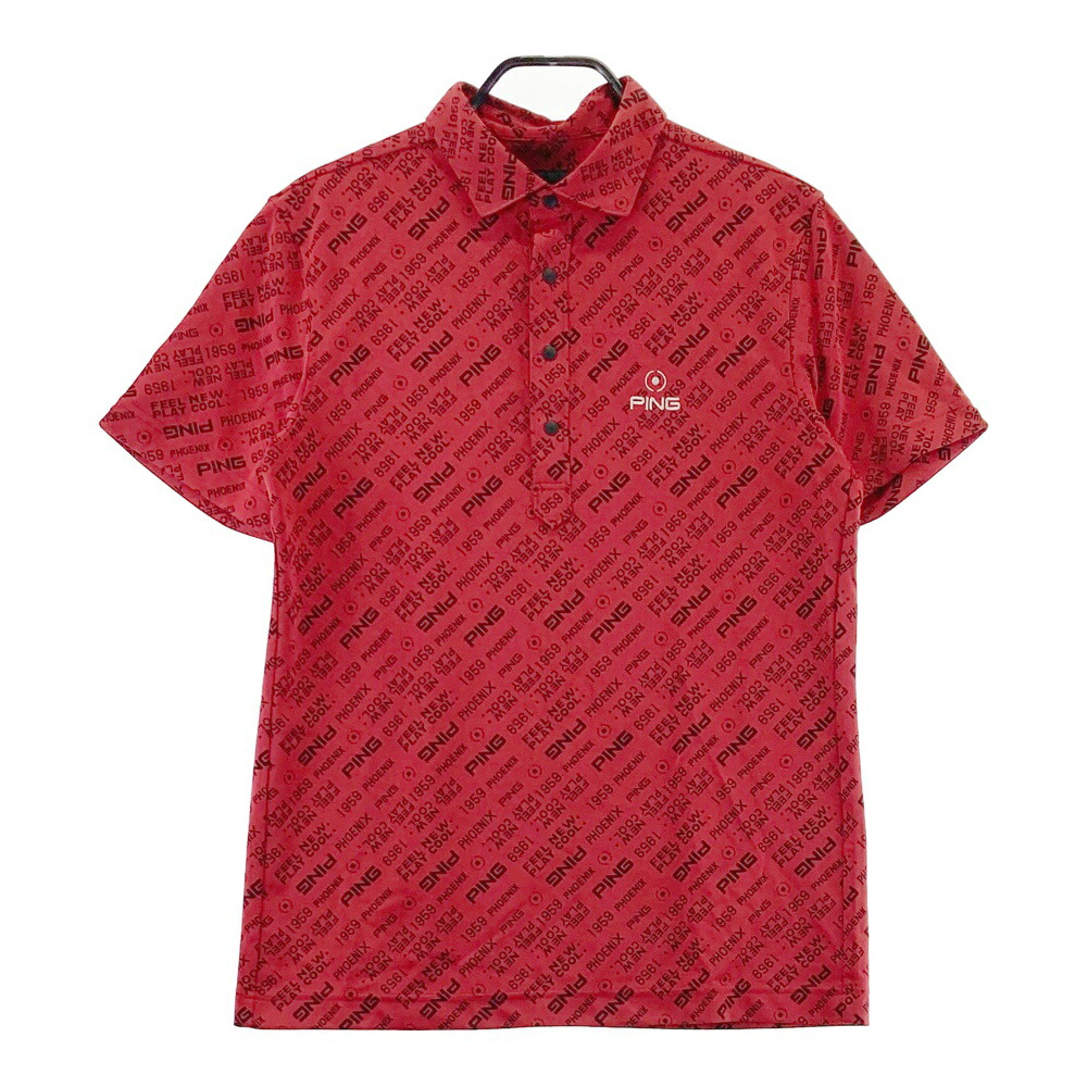 PING ピン 半袖ポロシャツ 総柄 レッド系 L 【中古】ゴルフウェア メンズ