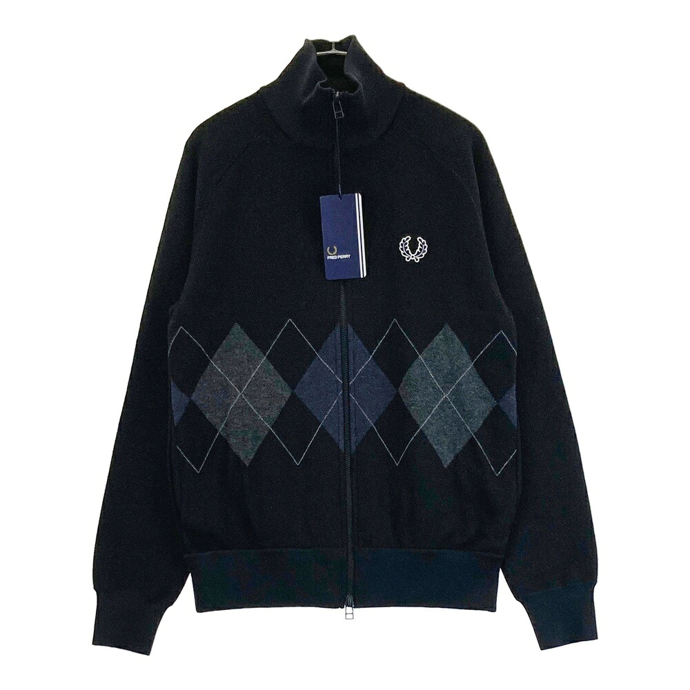 FRED PERRY フレッドペリー F2464 編み物上衣 アーガイル柄 黒いこと系 XS 【中古】メンズ メンズファッション-コート・ジャケット