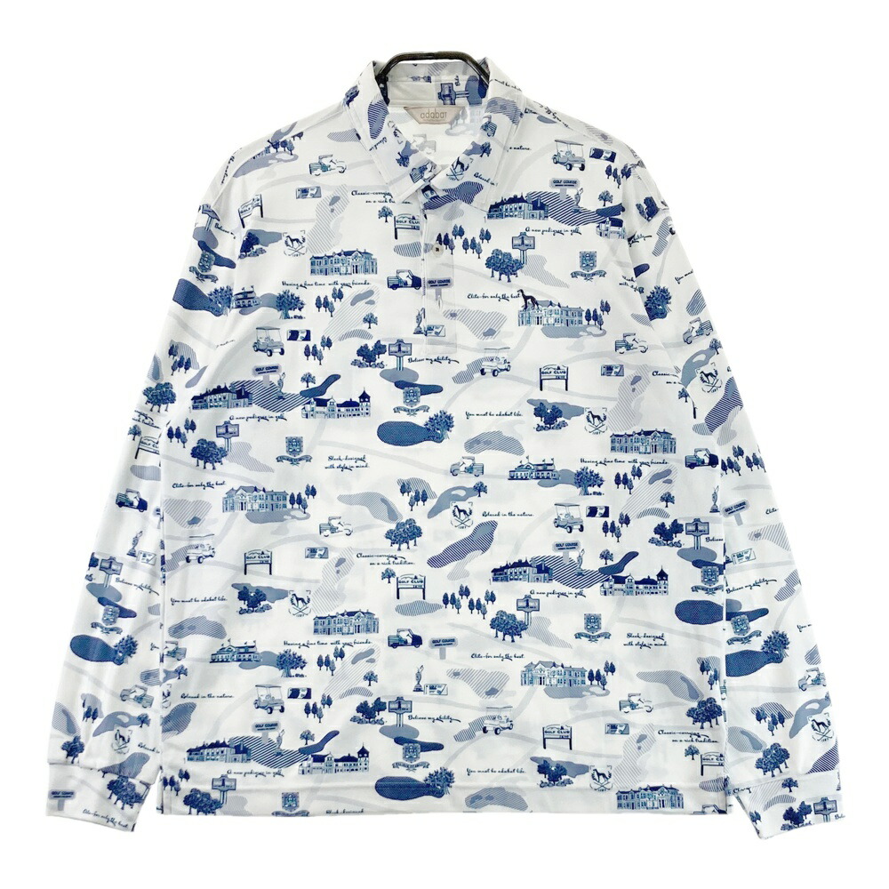 ADABAT アダバット 長袖ポロシャツ 総柄 ホワイト系 52 【中古】ゴルフウェア メンズ